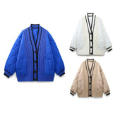 And Winter New Tricolor Knitted Spliced V-Collar Loose Version Cotton