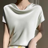 Short-sleeve Blouse Satin Top Summer Fashion Shirts Female Clothing White Tops Loose Shirt Woman Elegant 2023 New