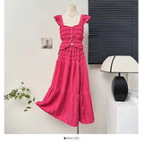 Tie Wearing A Female Spring Dress Holiday Style Short Flying Sleeve Slings Hoisted High-Waisted Skirt
