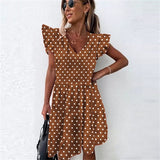 Women Dresses 2022 Women's Ruffles Spring Street Sexy Casual Slim Thin Beach Party O Neck Mini Polka Dots Free