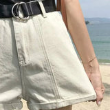 Women Summer Denim High-waist Pockets Large Size S-5XL Loose Slim Wide-leg Womens Short Korean Style All-match Chic