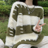 Zingj Mink Wool Coat Female Autumn Dong New Style Gentleness Department Loose Lazy Wind Stripe Knit Vintage Jacket