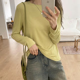 Mask T-Shirt Women's Spring And Autumn New Style With White Basic Solid Color Slim Stretch Bottom