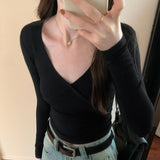 Sense Of European V-Collar Long-Sleeved T-Shirt A New Style Of Foreign Style For Women In Autumn And