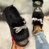 Large-Size Lefu Shoes Women's Casual Shoes Autumn And Winter New Bright Diamond Bows Pedal Lazy