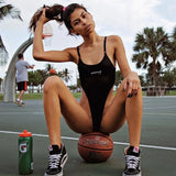 high cut summer hot sale bodysuits good quality letter print spaghetti strap black bodysuit women 2020 body