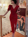 New Dress For Women Elegant Midi Bodycon Office Lady Solid One Piece Slim Clothing Femme Fashion