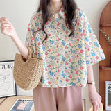 Elegant Social Women's Shirt Oversized Shirt Women's Summer Blouse 2024 Kawaii Shirt Short Sleeve Beach Cover