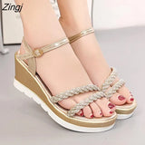 Mujer 2023 Sandals Platform Women Ankle Strap Shoes Women Fashion High Heels Wedges Dress Party Shoes Open Toe