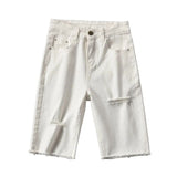 summer jeans short pants knee length denim hole black and white elastic trousers woman pants streetwear