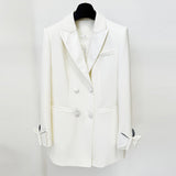 Star Fashion New Double-Dbuted Collar Bow Long Blazer Suit