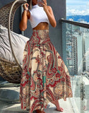 Zingj Women's Bohemian Print Tight Waist Long Skirt