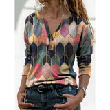 Women's Autumn French Style Color Printing V Collar Long Sleeve Bottom Shirt Dress Female Impact Color