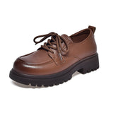 Zingj Head Small Leather Shoes Women's 2024 Head Cowhide Lace-Up Single Shoes Four Seasons Shoes Comfortable Soft Leather Love