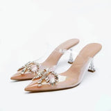 ZAR 2022 Summer Leopard Pumps for Women Fashion Ponited Toe Rhinestone Interchangeable Strap Party Heels Feminine Vintage