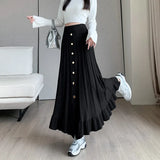 Zingj Autumnal And Winter Korean Version Of A Skinny A-Shaped Skirt With A Single-Breasted And Agaric