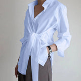 women shirt blouse long sleeve ruched solid color blouse for office ladies white blue black autumn