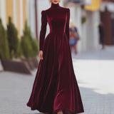 Women's Autumn And Winter Velvet Fashion Single-Dbutton Shirt Dress Skirt With