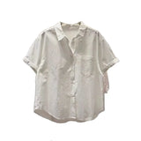 Short-Sleeved Shirt Women 2025 Summer Thin Single Pocket Design Loose Age Reduction Shirts Set Top