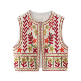 New Embroidery Short Style Casual Round Neck Cardigan