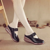 Zingj Muffin Heel Flat-Soled Women's Slippers Cave Style Leather Hollowed-Out Sticky Mother Shoes Flat Soles Raised Soft