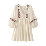 2024 New Street Style V-Collar Stitched Embroidered Short Dress