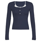 Vintage Patchwork Polka Dots Long Sleeve TeeOutfit