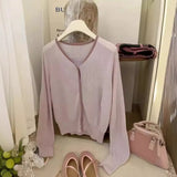 Gentle Little Gold Bean Buckle Hit Color V-Collar Knitted Cardigan Women's Spring Leisure Outfit Shows Thin Korean Style
