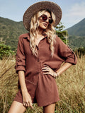 Spring Two Piece Set Tracksuit Casual Outfit Suits Women White Shirt Blouse Tops Cotton Linen Shorts Pants 2 Piece