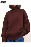 Women's Turtleneck Sweater White Jumper Warm Knitwear Green Pullover Women Thick Loose Elegant Sweater for Women