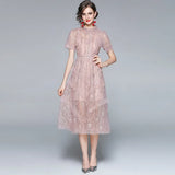 Clothes Lace Dress Elegant Outfits For Women 2022 New Casual Short Sleeve Medium Evening Parties Lapel Long