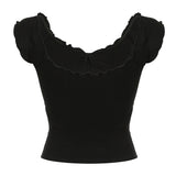 Solid Color Ruffled Short Sleeve TeeOutfit
