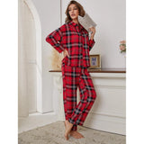 Zingj Ladies Red Checked Long Sleeves Autumn And Winter Home Clothes Two-Piece Suit Can Be Worn Outside