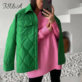 Green 2021 Autumn Winter Long Sleeve Jacket Cotton Women Oversized Parkas Coat Quilted Turn Down Warm