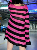 Distressed Stripe Longline Sweater- Outfit