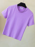 Crop Top T-Shirt Female Solid Cotton O-Neck Short Sleeve T-shirts for Women High Waist Slim Short Sport Femme