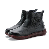 Zingj Flat-Soled Mother Shoes Korean Version Leisure Leather Short Boots Soft Flat Soles Anti-Skid Leisure Single Boots For The Middle-Aged And