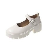 Zingj Leather Shoes New Spring 2023 British College Style Bright Leather High-Heeled Single Shoes Round Head Thick Soles Mary Jane