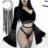 Long-Sleeved Bottomed Shirt Sexy Perspective Navel T-Shirt Ins Lace Flared Sleeve Slimming