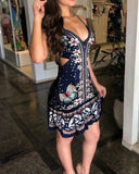 Zingj Hot Summer Sexy Sleeveless Waist Strap Print Dress Women's
