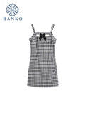 Summer Flavor Chic Black Lattice Print Slim Women Sexy Sweet Bow Dress Sleeveless Dress Fashion A Line Mini Dresses