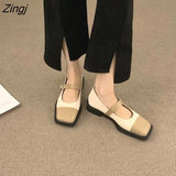 Deformed Heel Autumn Luxury Chain Square Head Shallow Flat Shoes Women's Lazy Loafer Casual Flat Square Heels Lolita