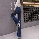 Flared Jeans Women High Waist Stretch Skinny Split Patchwork Denim Trousers Mujer Fashion Boot-Cut Pants Femme