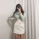 Women's White Irregular A-line Hip Skirt High Waist Slim Solid Short Above Knee Mini Skirt Trendy Sweet Preppy Style