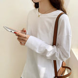 Spring And Autumn Dress New Loose White Bottomed Shirt For Women With Medium-Long Cotton Long-Sleeved T-Shirt