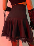 Mall Gothic High Wasit Skirt Women Y2k E-girl Lace Patchwork Vintage A-line Skirt Aesthetic Punk Sexy Emo Alt