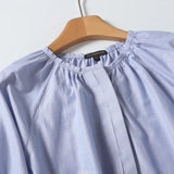 New French Commuter Style Girl's Bubble Sleeve Round Collar Shirt In