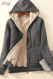 Women's Warm Casual Hoodie Jacket Ladies Thick Velvet Long Sleeve Zipper Lamb Cashmere Hoodies Female