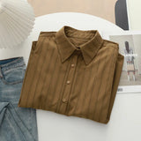 Care Fine Wicked Striped Collar Long-Sleeved Shirt Women's Autumn And Winter New Overlays Thick Shirt Coat