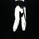 Fashion Sexy Open-Crotch Dazzle Reflective Pants Female Ins Hip Hop Trend Laser Cargo Casual Pants-Outfit